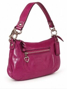Coach Poppy Magenta Leather Shoulder Bag with Heart Charm